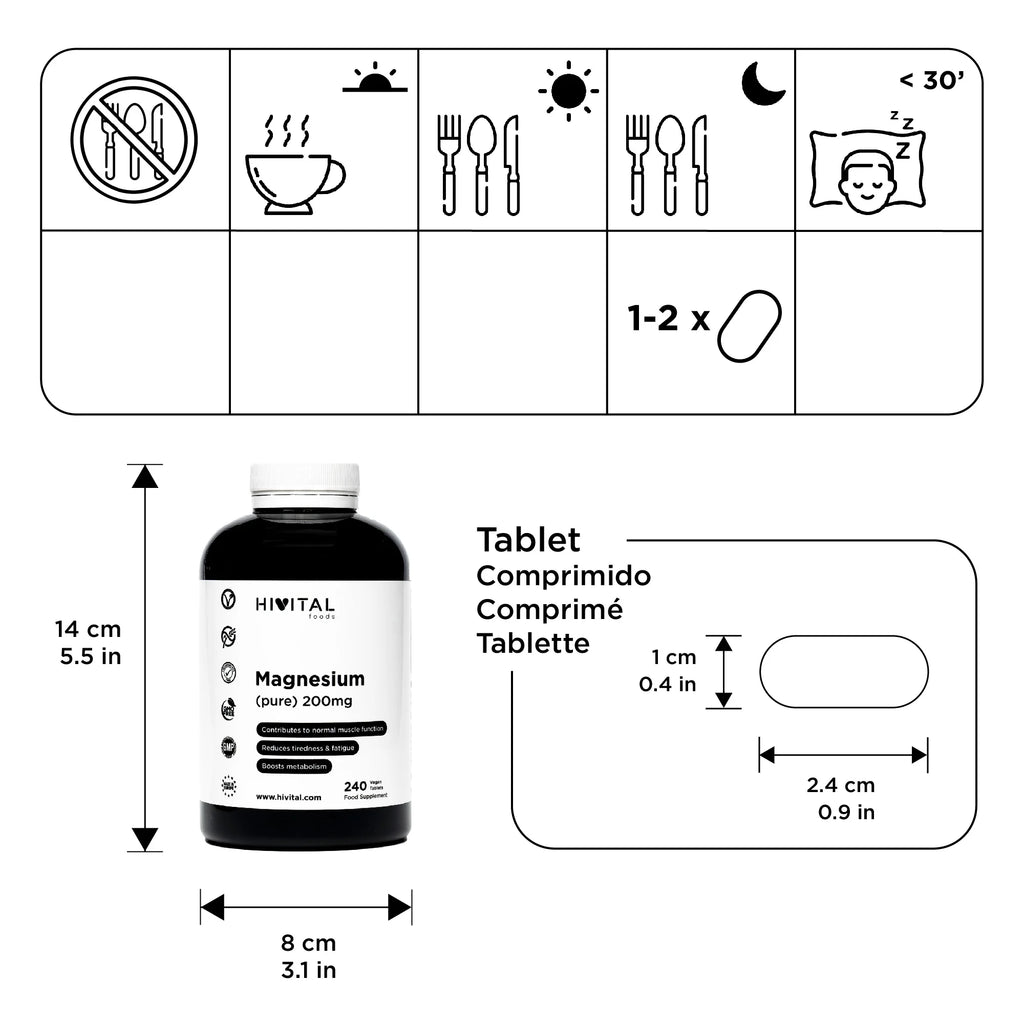 Pure magnesium 200 mg from Magnesium Citrate 240 tablets (Supply for 8 months). Hivital