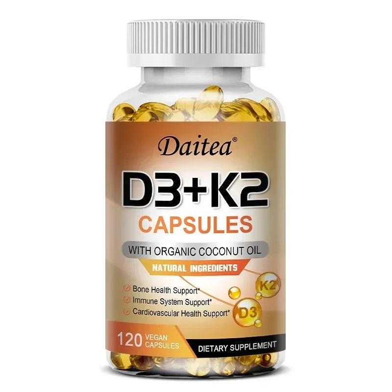 Vegan Vitamin D3 K2 Capsules - Organic Coconut Oil - Daily Supplement for a Healthy Immune System & Bones Gluten & Soy Free