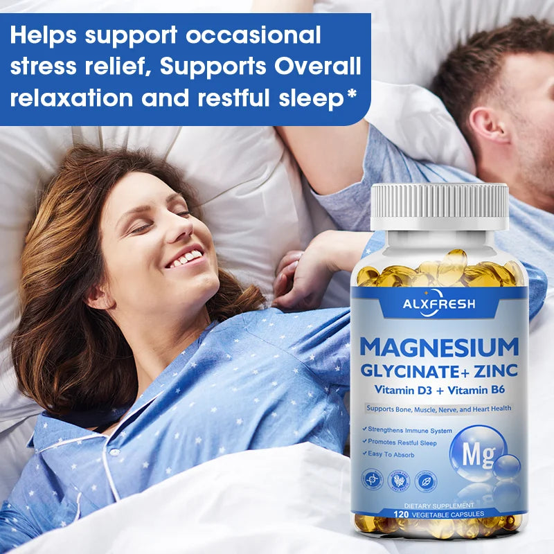 Magnesium Glycinate Capsules 500mg with Zinc,Vitamin D3 B6 Brain, Memory, Focus, Sleep, Calm Support Nutrition Supplement