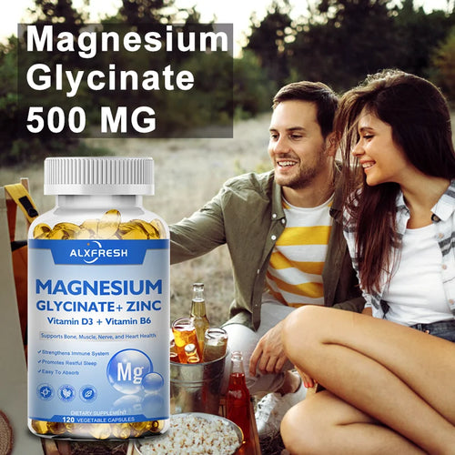 Magnesium Glycinate Capsules 500mg with Zinc,Vitamin D3 B6 Brain, Memory, Focus, Sleep, Calm Support Nutrition Supplement
