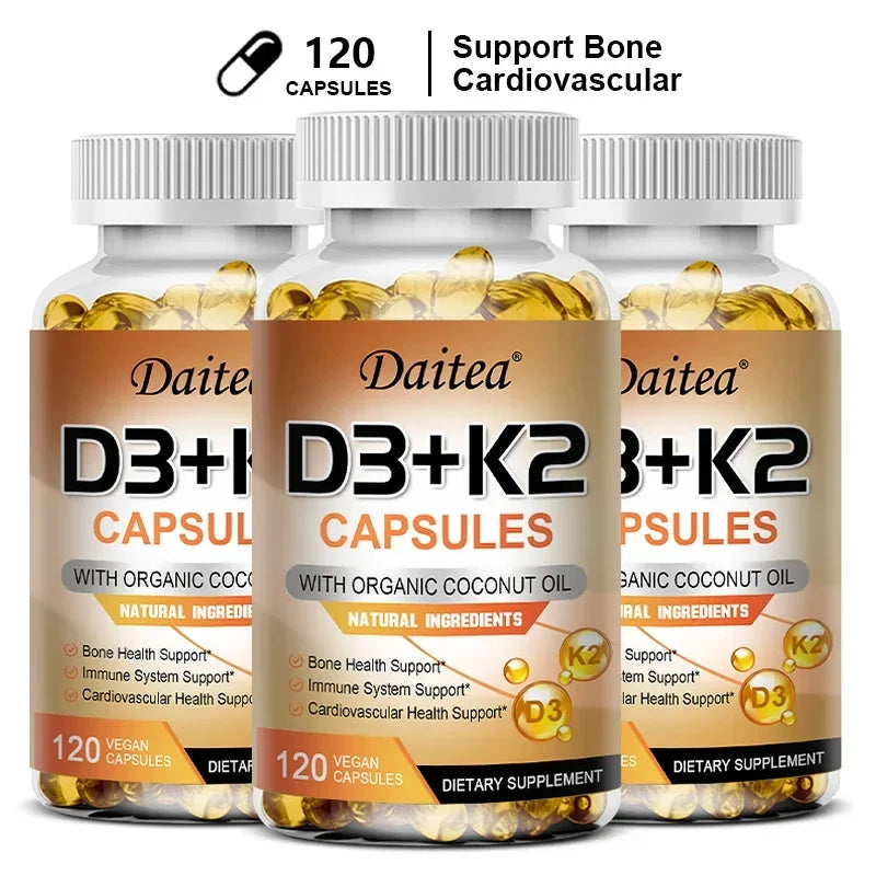 Vegan Vitamin D3 K2 Capsules - Organic Coconut Oil - Daily Supplement for a Healthy Immune System & Bones Gluten & Soy Free