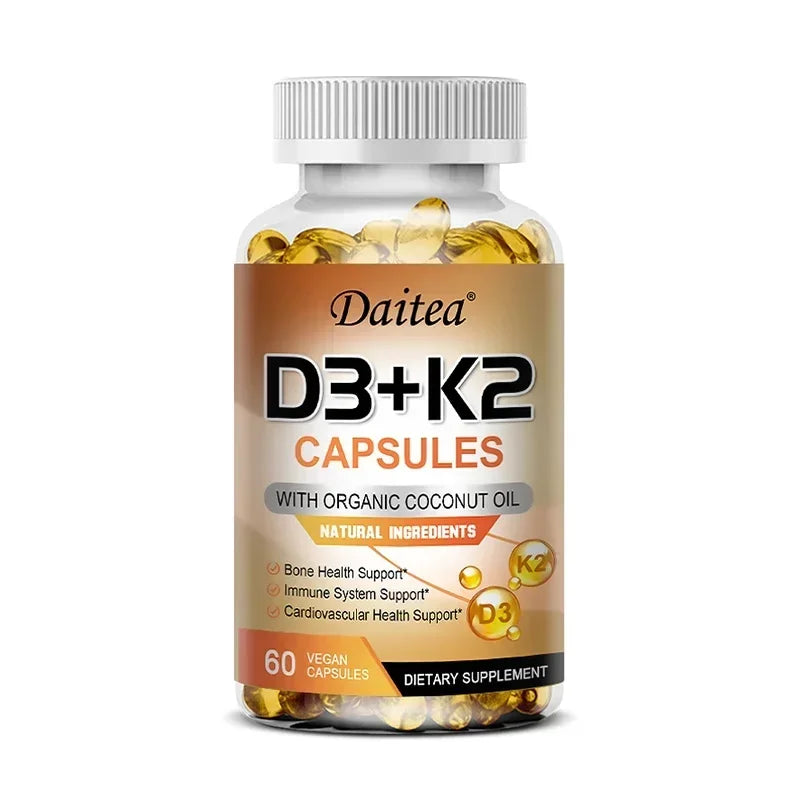 Vegan Vitamin D3 K2 Capsules - Organic Coconut Oil - Daily Supplement for a Healthy Immune System & Bones Gluten & Soy Free