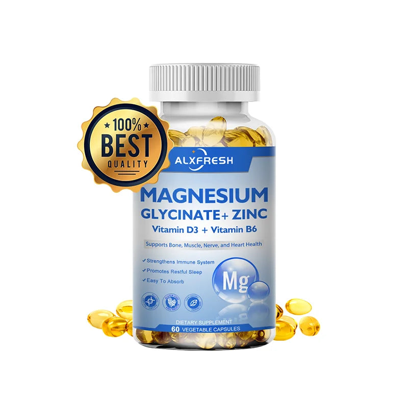 Magnesium Glycinate Capsules 500mg with Zinc,Vitamin D3 B6 Brain, Memory, Focus, Sleep, Calm Support Nutrition Supplement