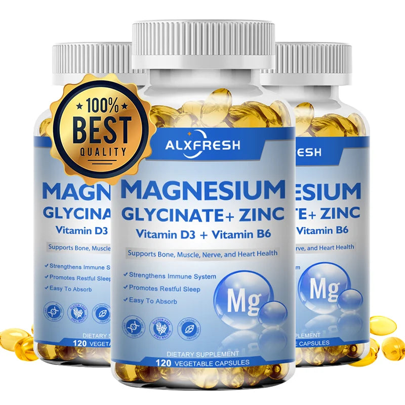 Magnesium Glycinate Capsules 500mg with Zinc,Vitamin D3 B6 Brain, Memory, Focus, Sleep, Calm Support Nutrition Supplement