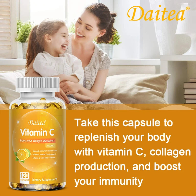 Vitamin C Capsules 2000 mg Rich In Antioxidant Helps Skin & nail and Hair Health  Immune System & Collagen Supplement