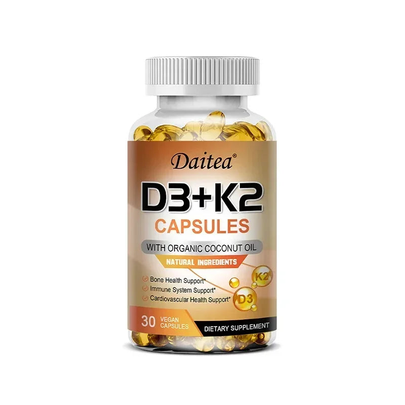 Vegan Vitamin D3 K2 Capsules - Organic Coconut Oil - Daily Supplement for a Healthy Immune System & Bones Gluten & Soy Free